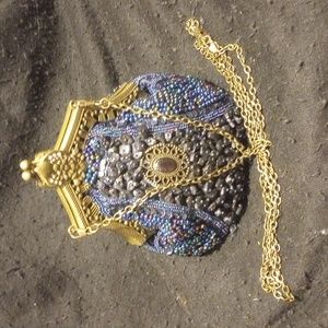 Antique navy beaded bag